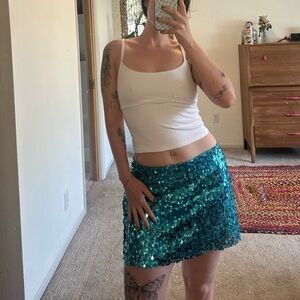 Urban Outfitters Teal Sequin low rise skirt